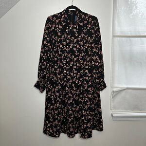 MODCLOTH Enjoy Every Moment Midi Dress Black Floral Long Sleeve Size 22 No Belt